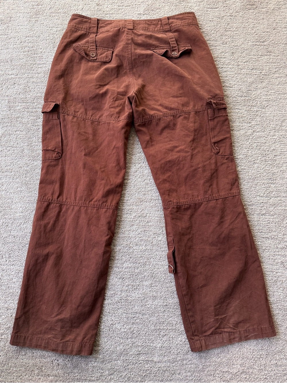 Y2K Vintage Brown Cargo Pants Low Rise Utility Multi Pocket Straps L - Picture 5 of 7